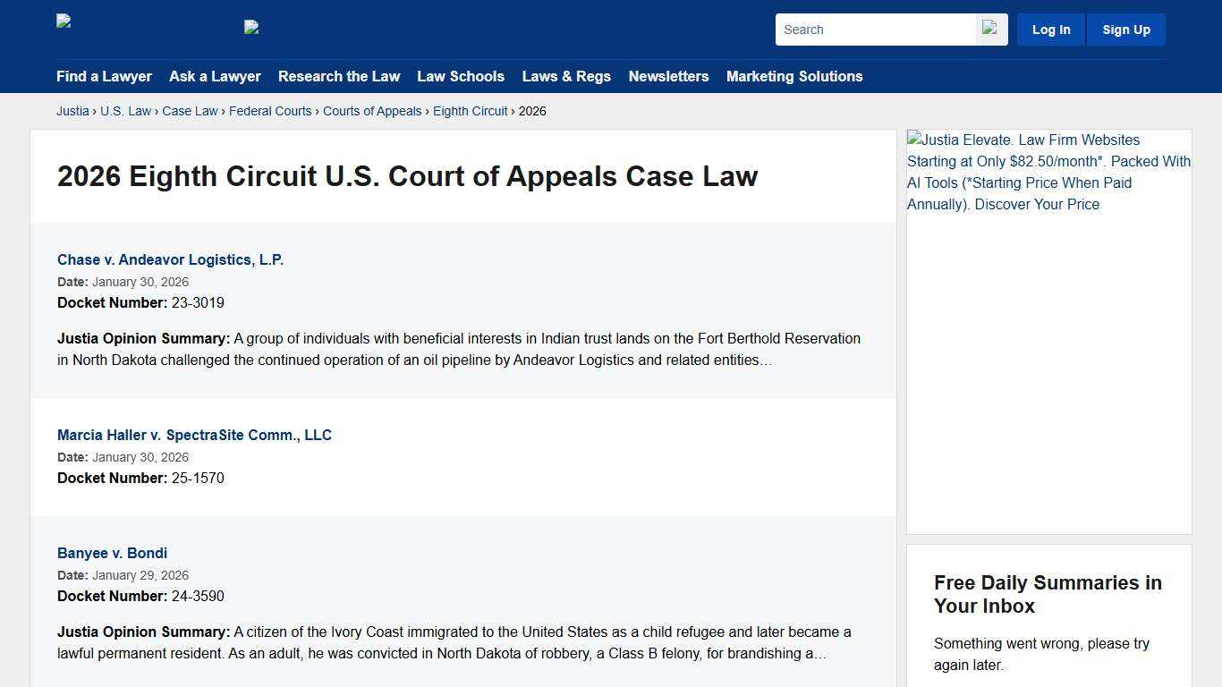 2026 Eighth Circuit U.S. Court of Appeals Case Law, Court Opinions & Decisions :: Justia