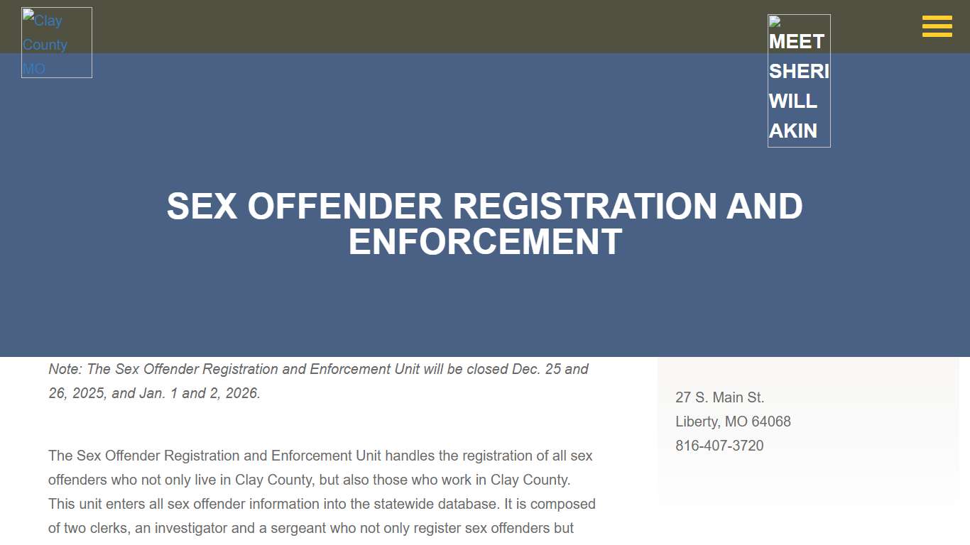 Sex Offender Registration and Enforcement Clay County Sheriff's Office