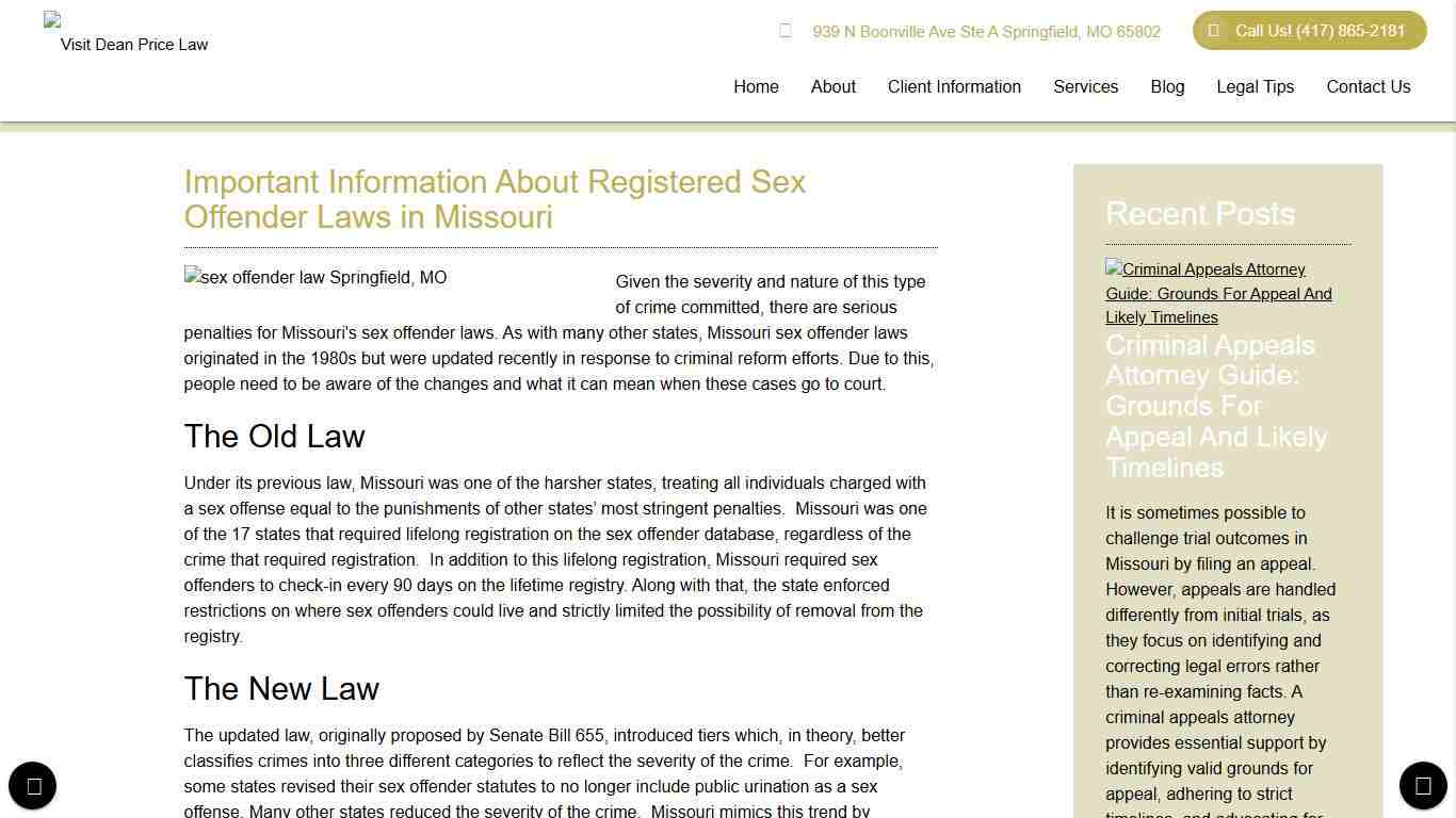 Important Information About Registered Sex Offender Laws in Missouri - Dean Price Law Springfield, Missouri